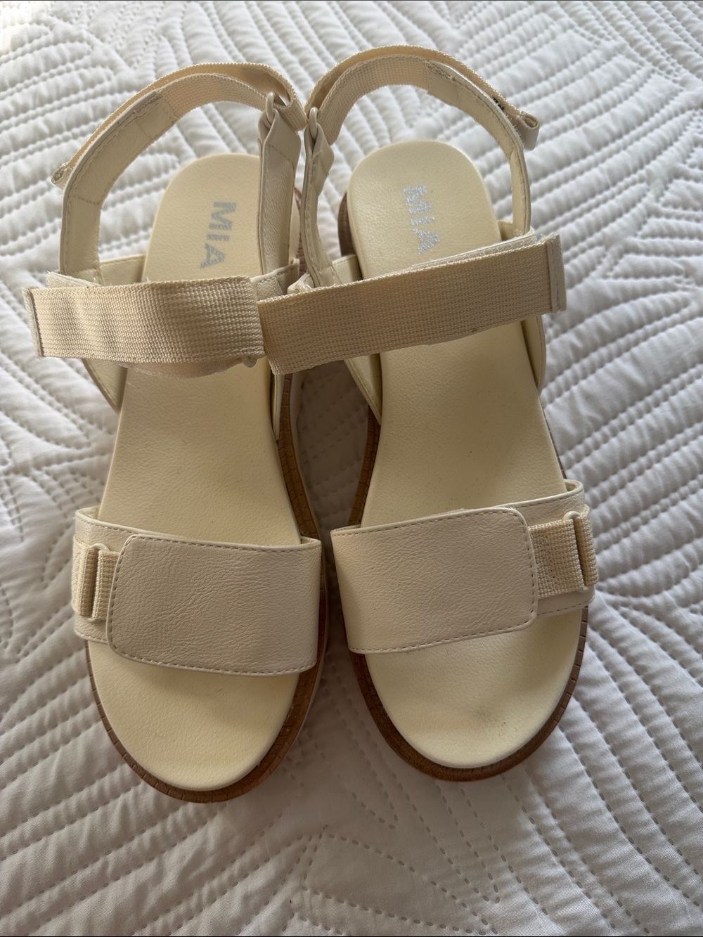 MIA Women's Neutral Cream Velcro Strap Sandals